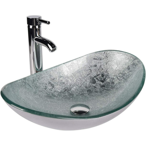 Bathroom Rectangular Glass Above Wash Basin Cloakroom Sink Chrome Faucet